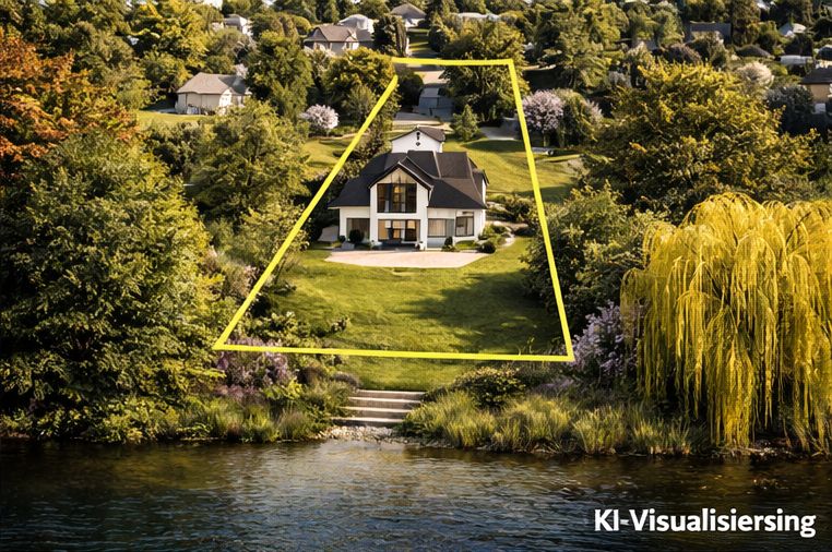 Riservato - Terreno sul lago! 1.079 m² - riva privata sul lago - esposizione a sud - vicino a Berlino - senza provvigione – KI-Visualisierung Bebauung See