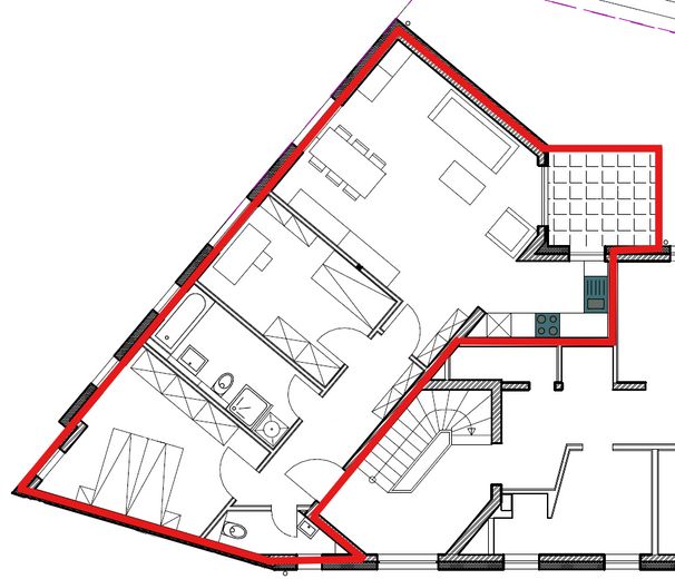 Ekskluzywne mieszkanie 3-pokojowe z balkonem, wallboxem i prądem lokatorskim w centrum Weilbach – Grundriss 1.OG Links