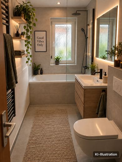 Wynajęte mieszkanie 2-pokojowe w bardzo dobrej lokalizacji – Badezimmer (KI-Illustration)