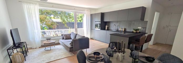 Modern 3-room ETW, first occupancy after renovation, without brokerage fee – offener Wohnbereich
