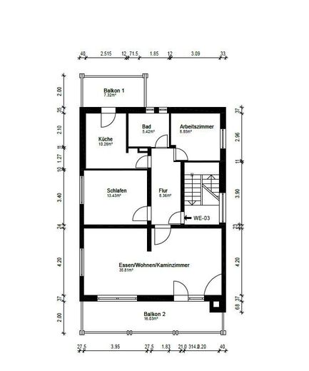 großzügige 3 Zimmer Wohnung mit Balkon – Grundriss 1. OG