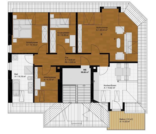 Provisionsfrei - Modernisiertes MFH mit 5-Zimmer-Wohnungen & Bauland extra – DG (Beispiel)