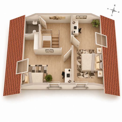 Großzügige 4,5-Zi.-Maisonette in Ergenzingen - Balkon, TG-Stellplatz & Wohnen auf 2 Ebenen – 3D-Grundriss 2. DG