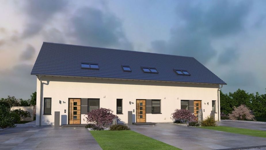 MODERNE ARCHITEKTUR MIT DEM PLUS AN WOHNKOMFORT – Ansicht Eingang komplettes Reihenhaus