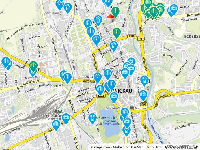3-Zimmer-Wohnung in Zwickau-Nordvorstadt, herrschaftliches Wohnen mit großer Wohnküche, Erker und 2 Balkonen! – Kartenausschnitt