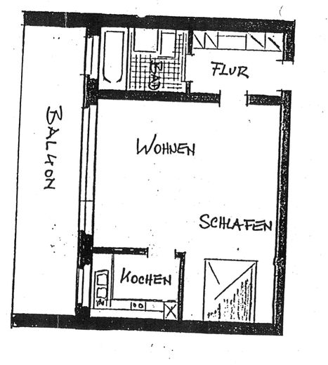 Helle 1-Zi. Wohnung mit großem Balkon gut vermietet und attraktiv gelegen in Großburgwedel – Grundriss