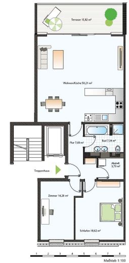 Moderne, großzügige 3-Zimmer-Wohnung in Hamburg-Borgfelde (Nähe St. Georg) zu vermieten – Grundriss 2 OG rechts