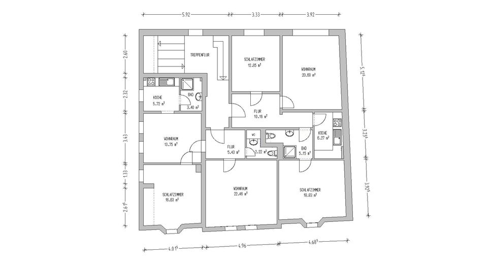 Bad Schwartau, 3 Zi.-Whg., 70 qm, 2. OG., Zentrum, zu vermieten – Grundriss