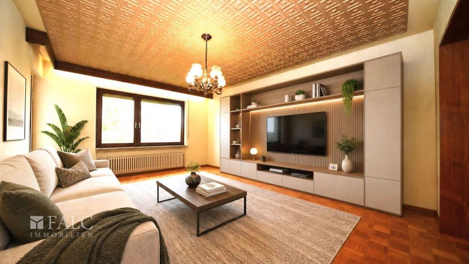 Naturparadies mit Weitblick auf die Stadt! Doppelhaus mit über 4.200 m² Grundstück - FALC Immobilien – Wohnzimmer EG rechts (Vis.)
