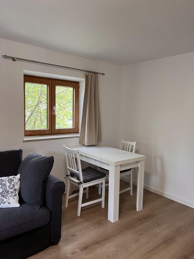 Gemütliche möblierte Wohnung mit Blick ins Grüne – Wohnzimmer Essplatz