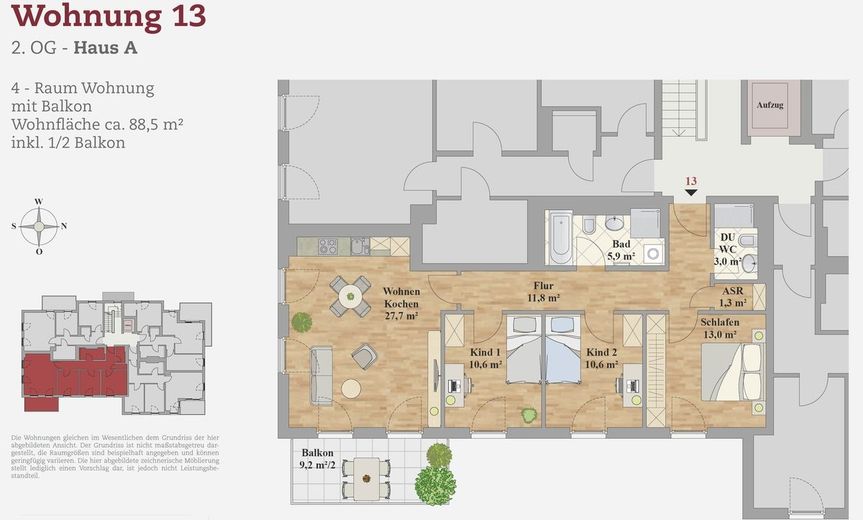 OPTIMAL GESCHNITTENE 4-RAUM WOHNUNG – Grundriss