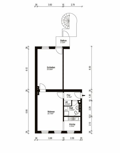 Sin comisión: Piso de 2 habitaciones renovado y amueblado en Friedrichshain (Boxhagener Kiez) – Grundrisse