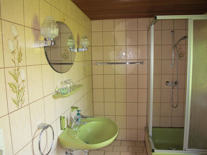 Sonniges Haus, 3 kpl. Wohnungen, Alleinlage, unverbaubarer Fernblick, Urlaubsregion Sonnenwald – Bad im Souterrain