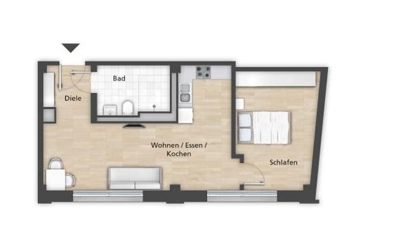 First occupancy! Modern 2-room new-build apartment with fitted kitchen in Nuremberg – commission-free – Grundriss
