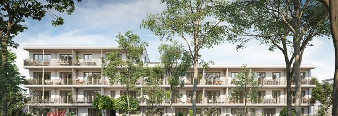 Newly built 2-room apartment in Feldmoching, furnished and with balcony, first occupancy – Südansicht der Wohnanlage