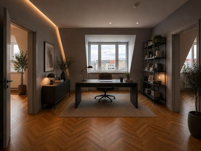 Provisionsfrei: Außergewöhnliche Dachgeschosswohnung mit Blick über Berlin und toller Dach-Terrasse – Arbeitszimmer KI