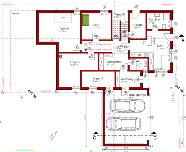 Erdgeschoß mit Doppelgarage
