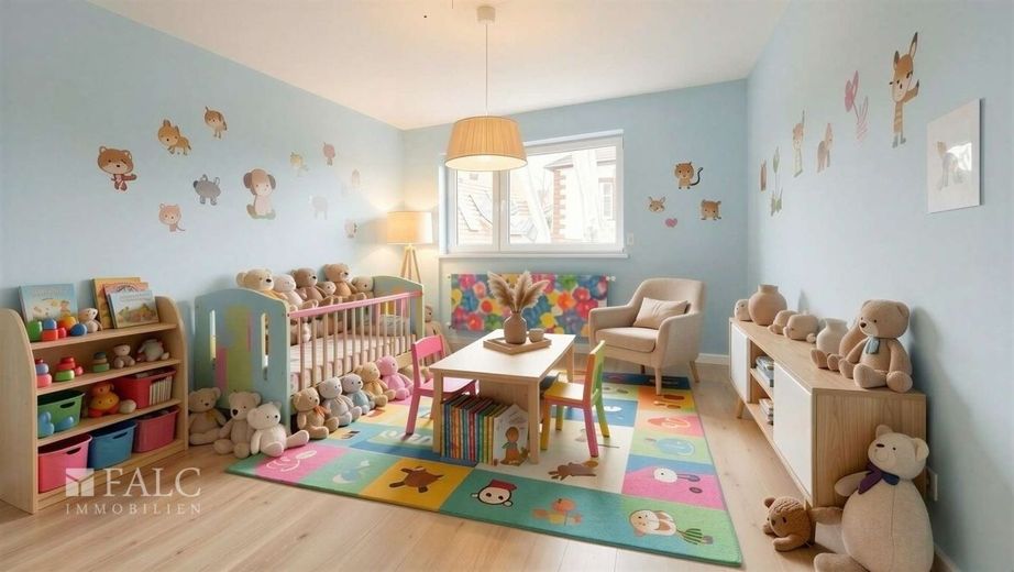 Vielseitiges Anwesen mit Vorder- und Hinterhaus, Halle, Scheune und Entwicklungspotenzial – Kinderzimmer - (KI generiert)