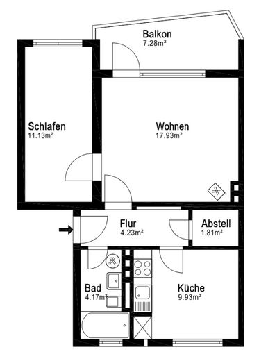 Sanierte 2-Zimmer-Wohnung in Bremen Schwachhausen | Mit Balkon – Grundriss
