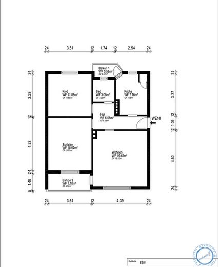 Zentral wohnen – helle 3-Zi-Wohnung mit hervorragender Verkehrsanbindung – provisionsfrei! – Grundriss