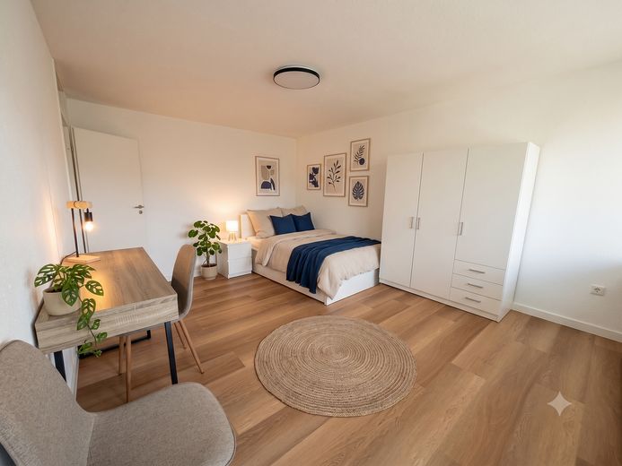 Kapitalanlage - Voll möblierte WG-Wohnung in Ludwigsburg-Neckarweihingen – Zimmer-Dekoration KI generiert