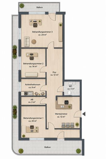 Flexible Büro- oder Praxisfläche mit Aufzug und Tiefgarage in bester Innenstadtlage von Werne – Grundriss schematisch