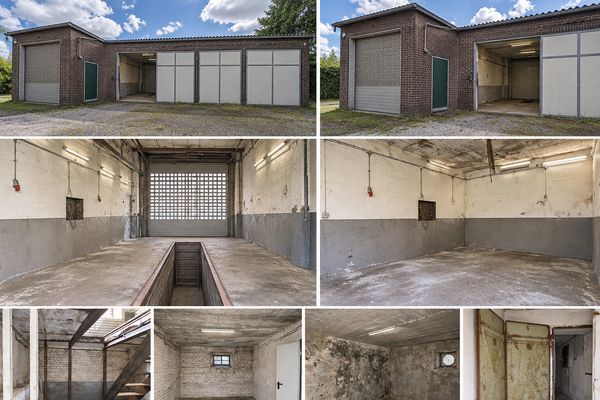 Gewerbe-/Werkstatthalle mit Arbeitsgrube, Doppelgarage und Lager