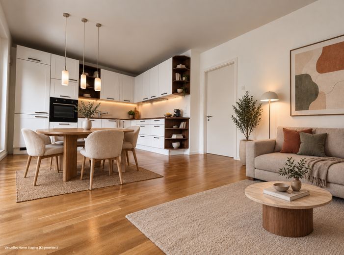 Modern & sofort bezugsfrei: 3-Zi.-Wohnung mit 2 Bädern & Loggia – provisionsfrei – Essbereich mit Küche, KI