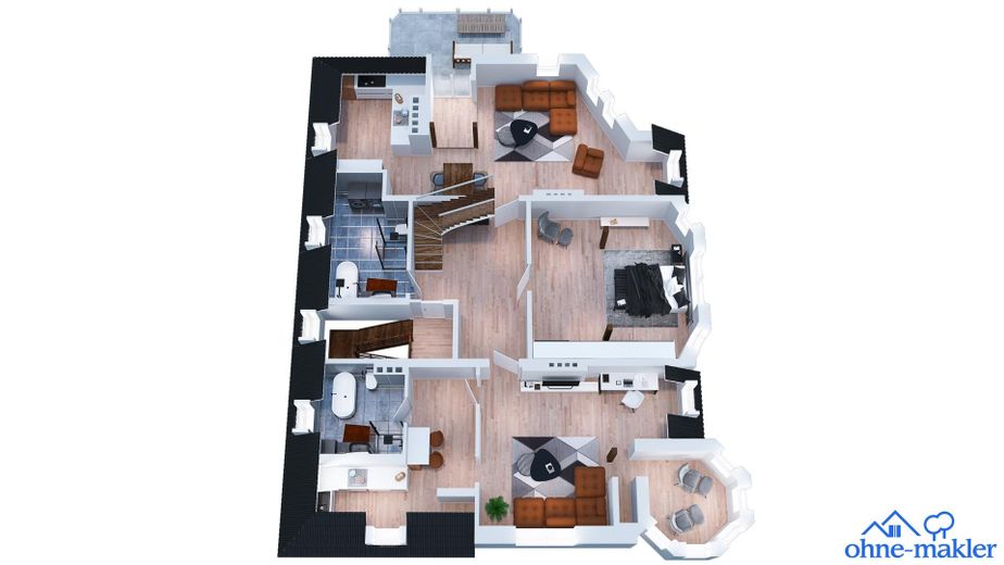 Exclusiv und stilvoll wohnen in Stadtvilla / hochwertige 4 - 5 Raum Terrassenwohnung – Grundriss Wohnung  2. OG