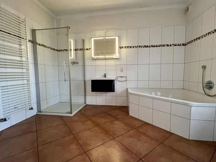 Großzügiges Wohnensemble mit Gartenidylle, Ausbaupotenzial und vielseitigen Nutzungsmöglichkeiten – Badezimmer mit Dusche