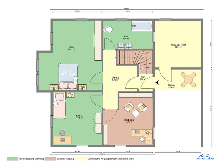 Repräsentatives Musterhaus mit großzügiger Betriebsleiterwohnung & gemütlichen Garten – Obergeschoss