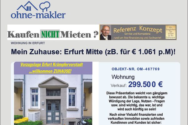 Mein Zuhause: Erfurt Mitte (zB. für € 1.061 p.M)!
