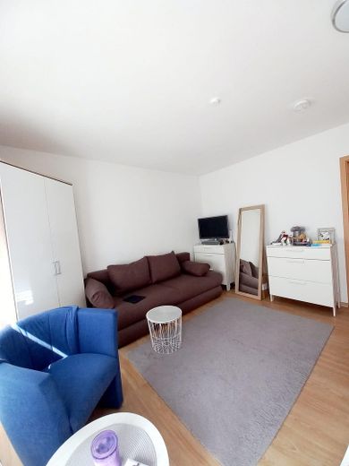 Lichtdurchflutete 1-Zimmer-Wohnung mit moderner Einbauküche & TG-Stellplatz – Wohn/-Schlafbereich