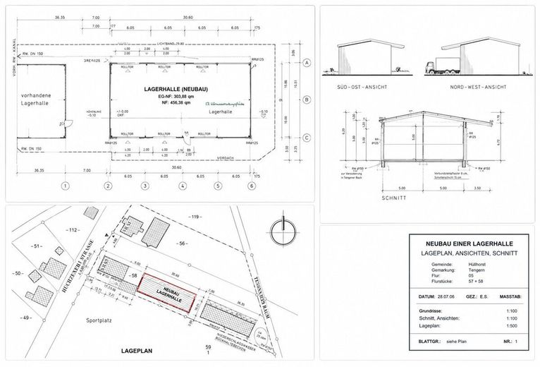 Vielseitig nutzbare Lager und Gewerbefläche mit optionaler Freifläche – Flächen und Schnitt Halle 2