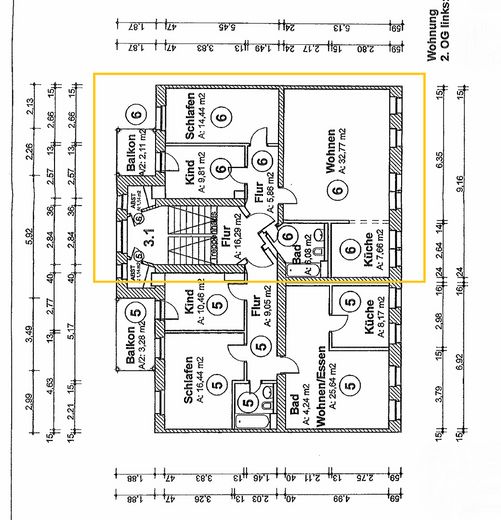 Bemaßter Grundriss der Wohnung