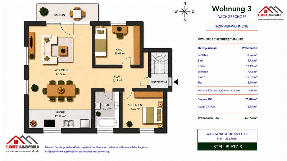 Wohnung mit großem Balkon 2.OG
