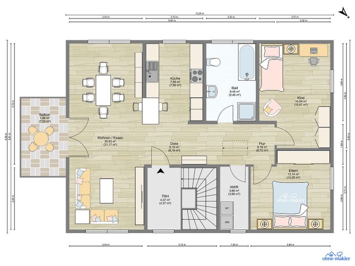 Wohnflächenaufteilung 