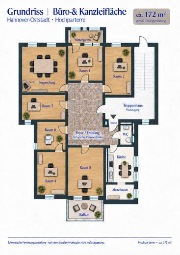 Repräsentative Büro-/Kanzleifläche im denkmalgeschützten Jugendstilhaus – 172 m² – Grundriß