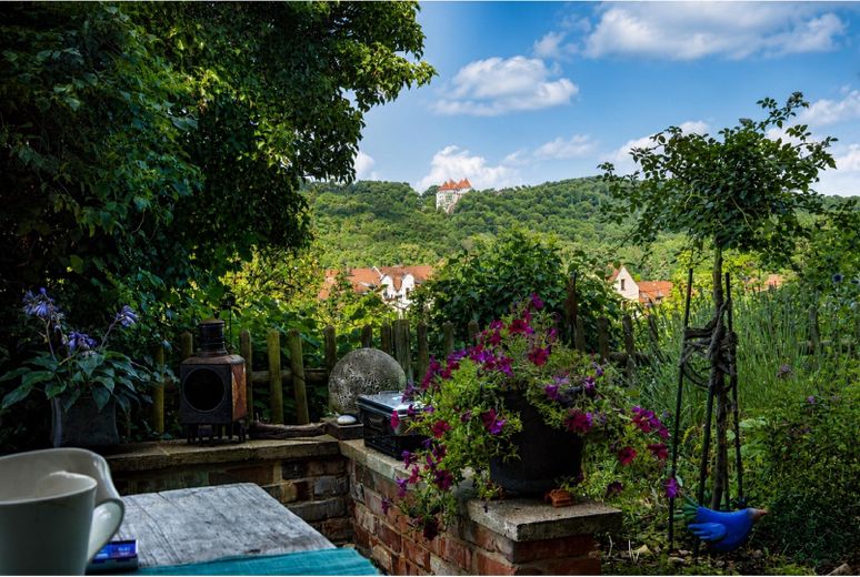 Straordinario appartamento di proprietà con vista sull’Elba nel panorama dei vigneti a Meißen – Frühstücksterrasse