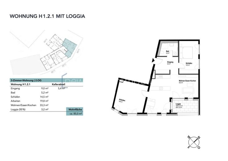 3-Zi. - Eigentumswohnung im ILLERPARK mit Loggia | 85,0 m² | Erstbezug (1.2.1) – Wohnung H1.2.1 mit Loggia