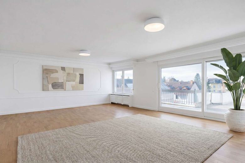 So könnte Ihr Leben in Sachsenhausen aussehen - 127m², zwei Terrassen, Frankfurter Skyline – Wohnzimmer - Visualisierung