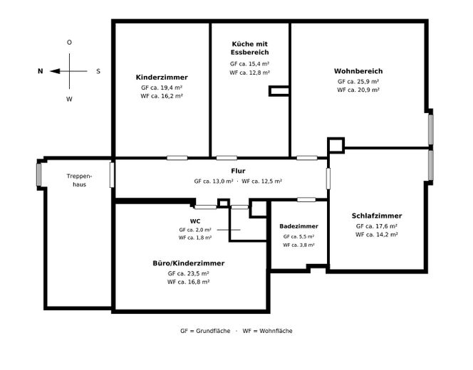 Aile dostu 4 odalı daire – merkezi konumda ve kapsamlı şekilde yenilenmiş – Grundriss