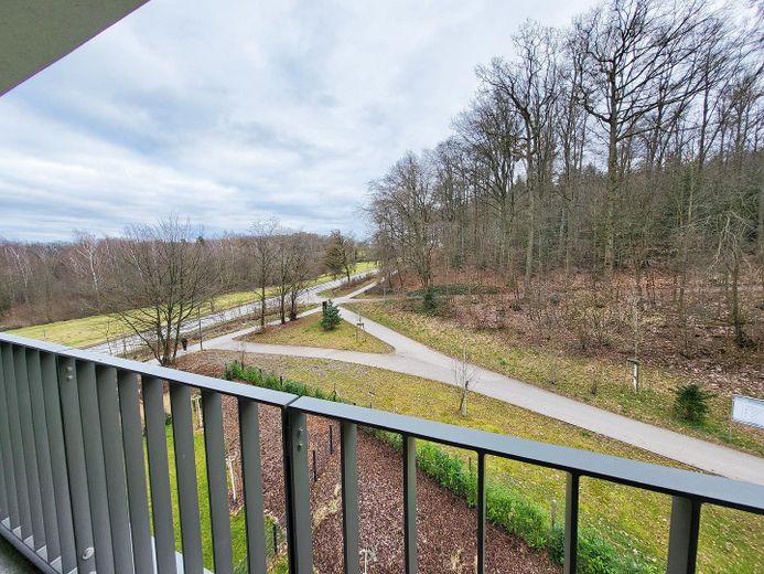 Penthouse z tarasem dachowym i widokiem w dal – nowy budynek 2023 – Blick von der Loggia ins Grüne