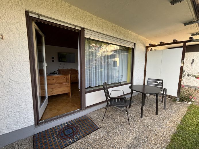 Compacta residencia en Allgäu con terraza orientada al sur y vistas a las montañas – Terrasse