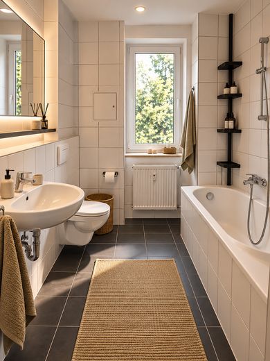 Przestronne, gruntownie wyremontowane mieszkanie 5-pokojowe z balkonem i ogrodem – Badezimmer mit Dusche