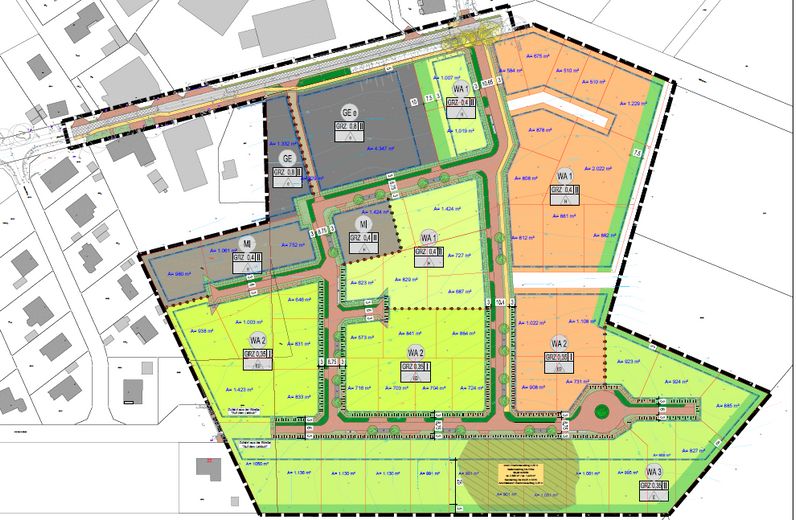 Parzellierung des Baugebietes 