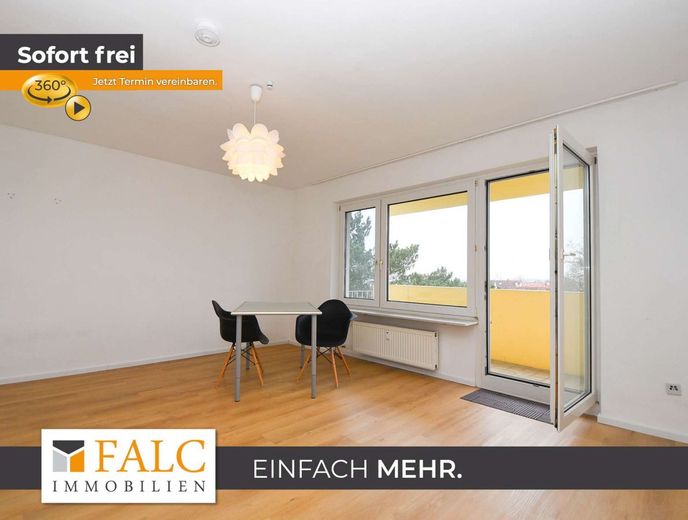 Moderne Single-Wohnung mit Balkon-Blick über Kriftel – Blick Wohnzimmer zum Balkon rechts