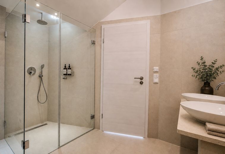 Casa nella casa con piscina, terrazza sul tetto e ascensore privato - Traunstein – Masterbad im Dachgeschoss