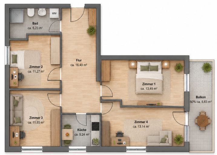 Tolles Zimmer in neu gegründeter 4-Zimmer-WG - Erstbezug nach Sanierung! – Grundriss