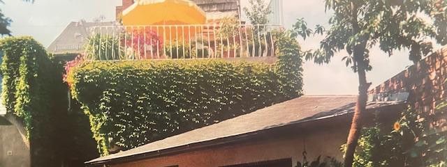 Blick aus Garten zur Terrasse